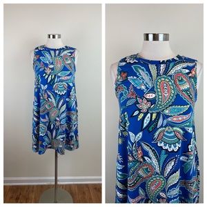 AGB Blue Green Red Paisley Dress Stretch Women Size Small With Pockets